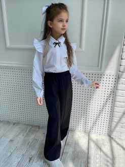 Girls’ White Long-Sleeve School Uniform Blouse
